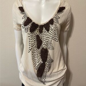 Elegant Cream and Brown Beaded Women's Top